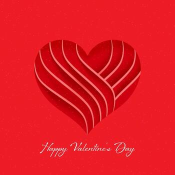 Happy Valentine's Day Font With Paper Cutting Heart Layer On Red Background. vector