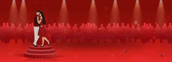 Faceless Young Couple Doing Dance On Stage For Valentine's Day Concept. Header Or Banner Design. vector