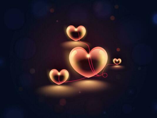 Heart String Lights Or Garland On Blue Bokeh Background.