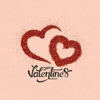 Happy Valentine's Day Font With Glitter Double Heart Shape On Pink Background. vector