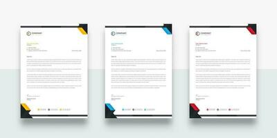 Modern and creative corporate company business letterhead template. Three-color variation creative invoice template design. modern letter head design template for your project. vector