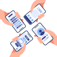 hand- Holding mobiel telefoon met sociaal media app. Leuk vinden, volgeling, opmerking. png