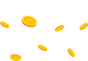 Gold coins falling on piles. Cash money pile.finance concept in flat style png