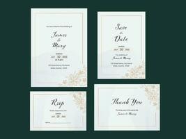 Wedding Invitation Suite Template Layout On Green Background. vector