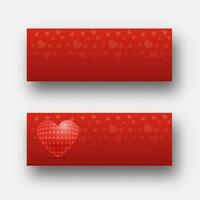 Red Heart Pattern Background In Two Options. Header Or Banner Design. vector