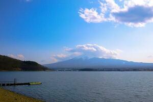 Views of Mount Fuji and the beautiful Kawaguchiko Lake in Japan photo