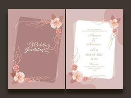 Wedding Invitation Template Layout Decorated With Floral In Front And Back View. vector