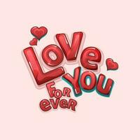 Love You Forever Text With Hearts On Pastel Pink Background. vector