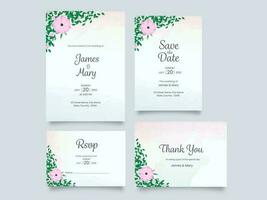 Wedding Invitation Suite Decorated With Floral On Gray Background. vector