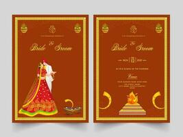 Boda invitación modelo diseño con indio recién casado Pareja y evento detalles. vector