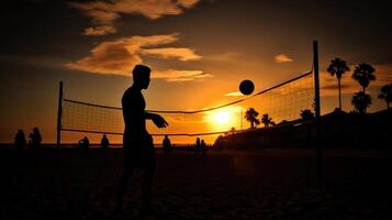 playa vóleibol silueta, generativo ai foto