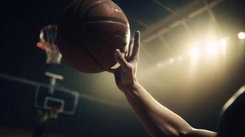 puntuación el victorioso puntos a un baloncesto juego, generativo ai foto