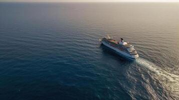 Large Cruise ship sailing across The Mediterranean sea - Aerial image, photo