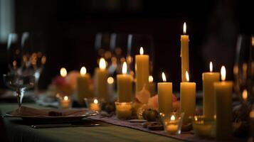 A festively served table. A candle on the table. photo