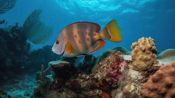 Scuba diving. Divers see a fabulous array of corals and fish, some even spot a seahorse and see how stingrays hover above the seabed, photo