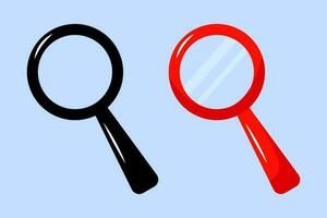 Magnifying glass or search icon, flat vector graphic set. Web site searching loupe design element.