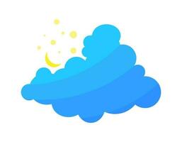 Blue cartoon cloud shape with stars. Vector flat nursery print design. Good night concept. Cloud icon isolated on white.