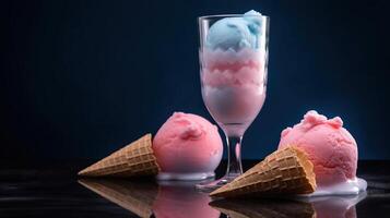 Glasses with tasty cotton candy cocktail on black background, photo