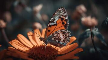 Beautiful image in nature of monarch butterfly on lantana flower, photo