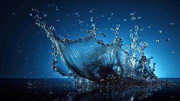 water splash isolated in Blue Background, beautiful splashes a clean water, photo