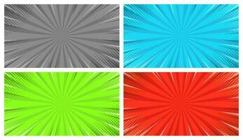 Retro Comic Speed Lines Colorful Abstract Background Vector Set