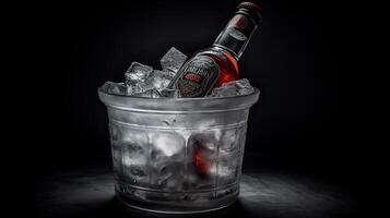 botellas de frío y Fresco vodka con hielo aislado, generativo ai foto