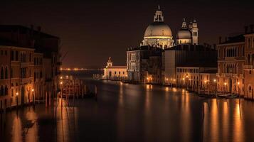 hermosa ver de grandioso canal en noche vista, generativo ai foto