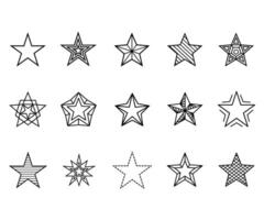 Set of stars. Geometric abstract elements. Black line design vector flat illustration. Hand drawn.