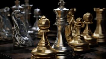 Chess pieces on a dark background, strategy games and challenge concept, generative ai photo