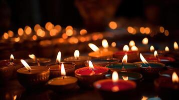 Candles lit during Diwali Celebration. Indian Hindu Light Festival called Diwali, generative ai photo