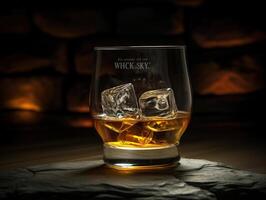 whisky en el rocas fotografía, generativo ai foto