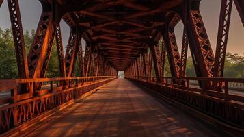 el moderno metal diseño puente, generativo ai foto