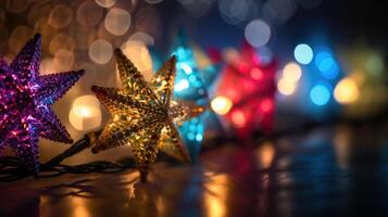 Navidad estrellas luces con resumen desenfocado elementos, generativo ai foto