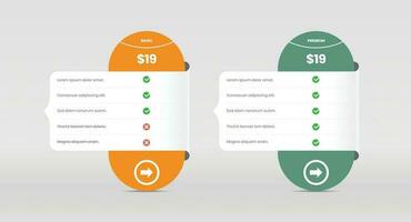 Pricing comparison overview table with checkpoint and abstract curve shape vector