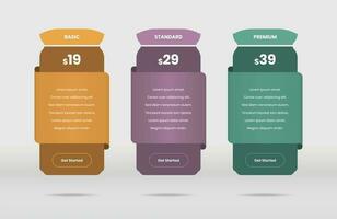 Modern gradient pricing comparison list with abstract shapes for web design vector