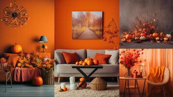 Collage with beautiful autumn interiors of room, photo