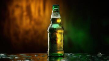 botellas de frío y Fresco cerveza con hielo aislado, generativo ai foto