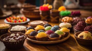 June feast sweets, festa Junina traditional food. Brazilian food, generative ai photo
