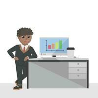 businessman african leaning on table work design character on white background vector