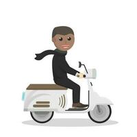 empresario africano montando un scooter Vamos a oficina diseño personaje en blanco antecedentes vector