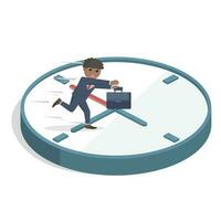 empresario africano atascado en el hora reloj diseño personaje en blanco antecedentes vector