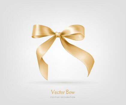 Beautiful vector illustration of a golden bow with a knot. For anniversaries, birthdays, Christmas, weddings, greeting cards, banners, invitations, gift boxes, sales.