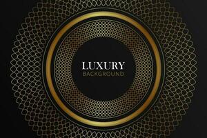 Golden Mandala Circle Frame Vector Illustration for Luxury Wedding Invitation or Premium Presentation Template Design with Elegant Geometric Decorative Element and Glowing Effect on Black Background