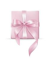 3D vector illustration of a pastel pink gift box with a bow on a white background for anniversaries, birthdays. The box are adorned with shiny ribbons and wrapped in paper.