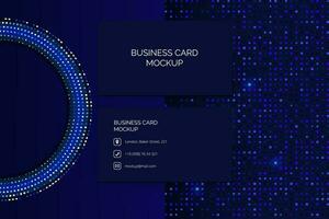 futurista y lujoso vector negocio tarjeta Bosquejo modelo. el lustroso brillar y partículas en un azul fondo, moderno y elegante diseño, Perfecto para corporativo presentaciones de identidad tarjetas .