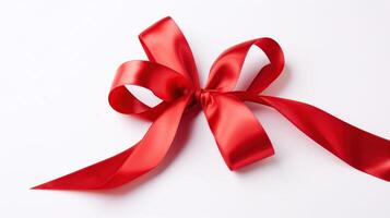 Red ribbon with bow isolated on white background, photo
