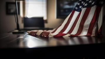 martín lutero Rey día aniversario - americano bandera en resumen fondo, generativo ai foto