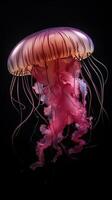 Magical shining jellyfish underwater in the dark, photo