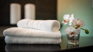 Toiletries and towels in the bathroom, photo