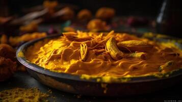 Haldi turmeric paste closeup capture, photo